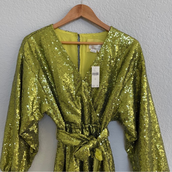 Anthropologie Sequin Wrap Dress in Chartruse - Picture 7 of 12